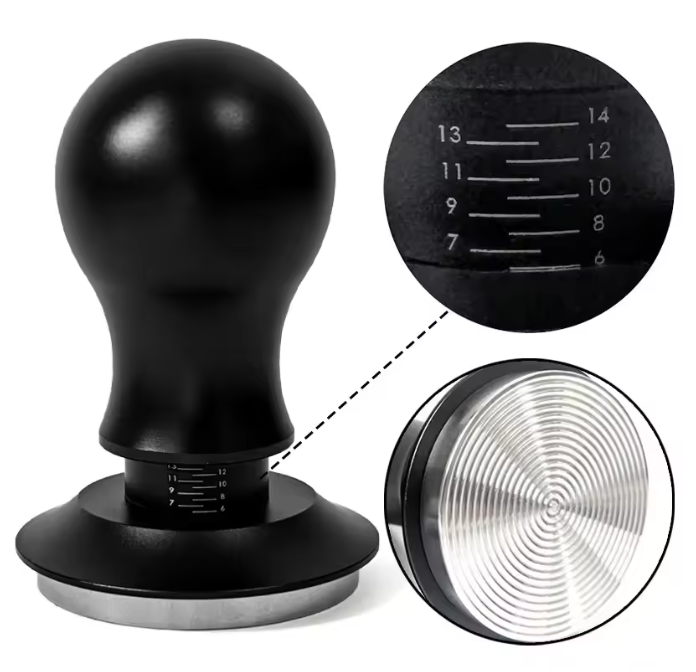 Veerbelaste Espresso Tamper met Rimpelbasis – Barista Koffie Aandrukker met Dieptecontrole