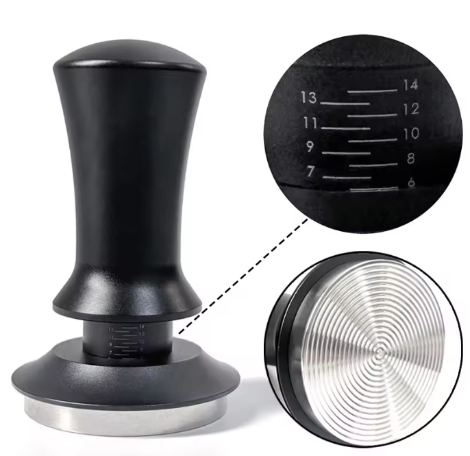Veerbelaste Espresso Tamper met Rimpelbasis – Barista Koffie Aandrukker met Dieptecontrole