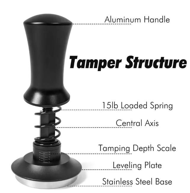 Veerbelaste Espresso Tamper met Rimpelbasis – Barista Koffie Aandrukker met Dieptecontrole