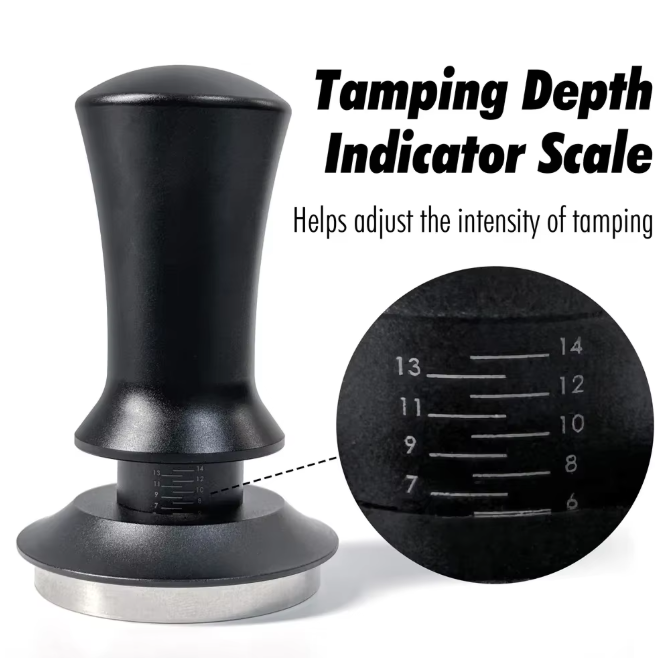 Veerbelaste Espresso Tamper met Rimpelbasis – Barista Koffie Aandrukker met Dieptecontrole