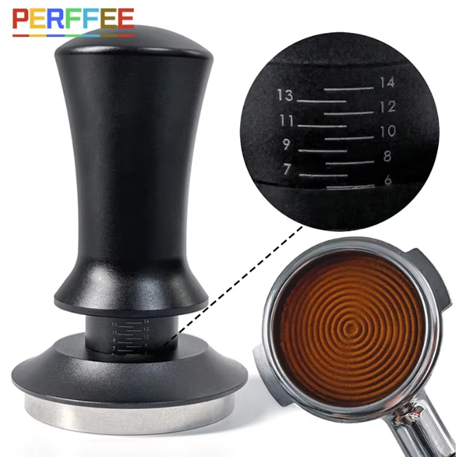 Veerbelaste Espresso Tamper met Rimpelbasis – Barista Koffie Aandrukker met Dieptecontrole