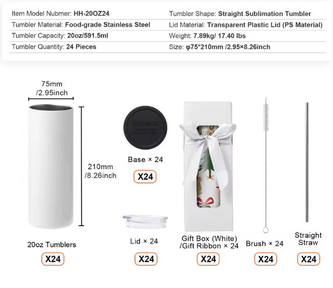 Set Sublimatie Tumblers van RVS – Blanco Tumbler Bekers voor Warmteoverdracht en Personalisatie