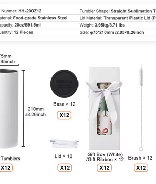 Set Sublimatie Tumblers van RVS – Blanco Tumbler Bekers voor Warmteoverdracht en Personalisatie