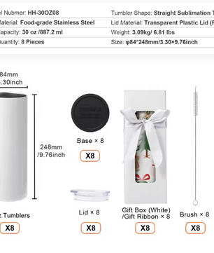 Set Sublimatie Tumblers van RVS – Blanco Tumbler Bekers voor Warmteoverdracht en Personalisatie