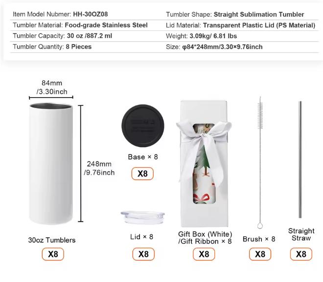 Set Sublimatie Tumblers van RVS – Blanco Tumbler Bekers voor Warmteoverdracht en Personalisatie