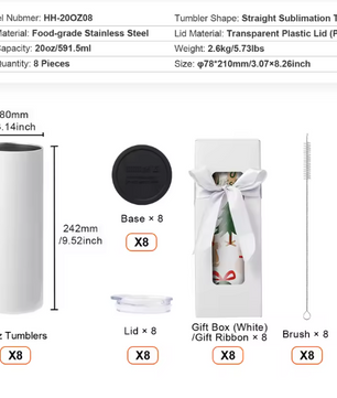 Set Sublimatie Tumblers van RVS – Blanco Tumbler Bekers voor Warmteoverdracht en Personalisatie