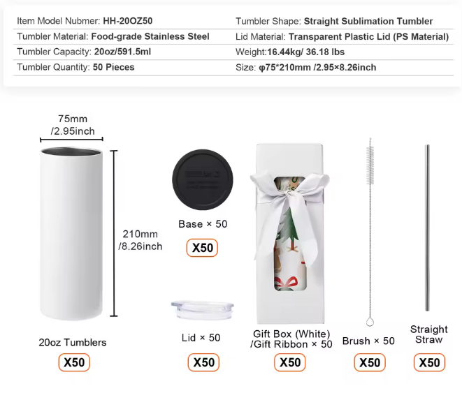 Set Sublimatie Tumblers van RVS – Blanco Tumbler Bekers voor Warmteoverdracht en Personalisatie