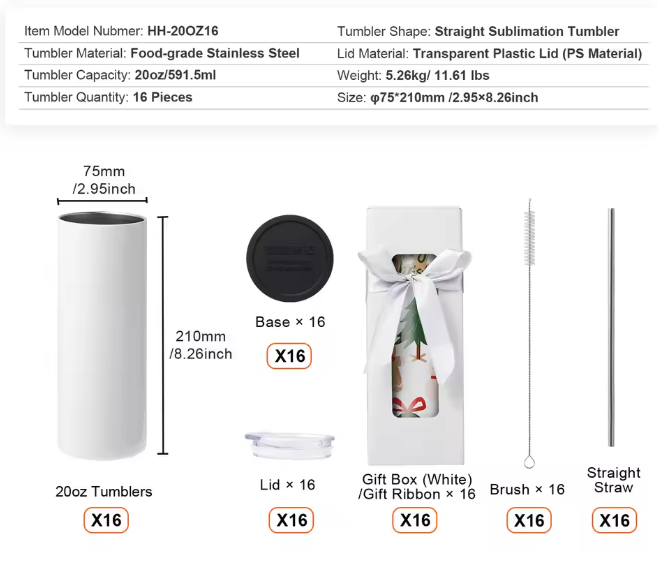 Set Sublimatie Tumblers van RVS – Blanco Tumbler Bekers voor Warmteoverdracht en Personalisatie