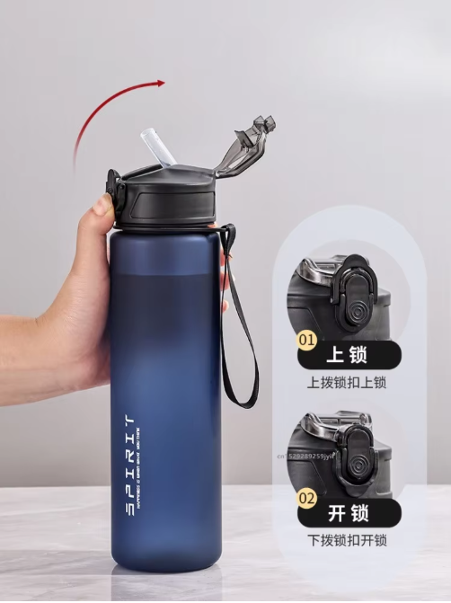 750 ml Waterfles met Rietje en Tijdmarkering – Motivatie Drinkfles voor Sport, Fitness en Reizen