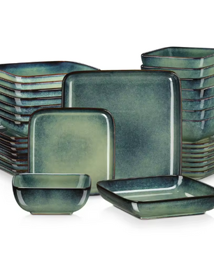 16-Delige Keramische Serviesset Vierkant – Borden en Kommen Set voor 4 Personen