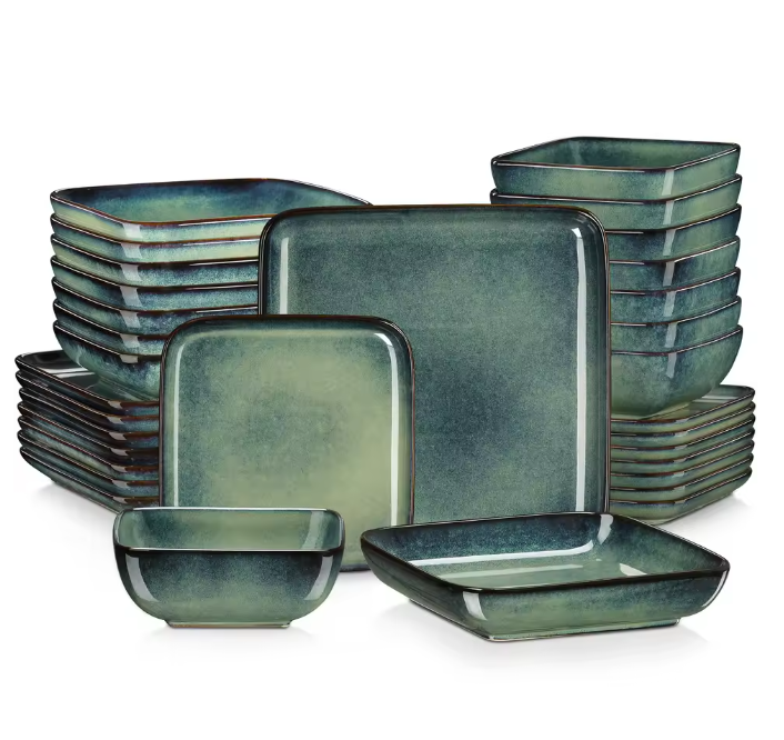 16-Delige Keramische Serviesset Vierkant – Borden en Kommen Set voor 4 Personen