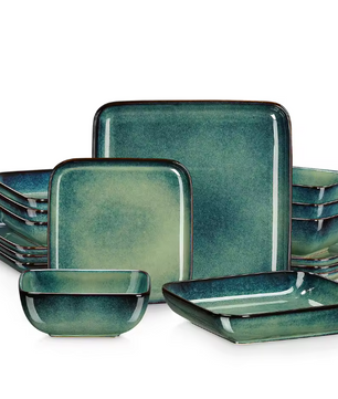 16-Delige Keramische Serviesset Vierkant – Borden en Kommen Set voor 4 Personen