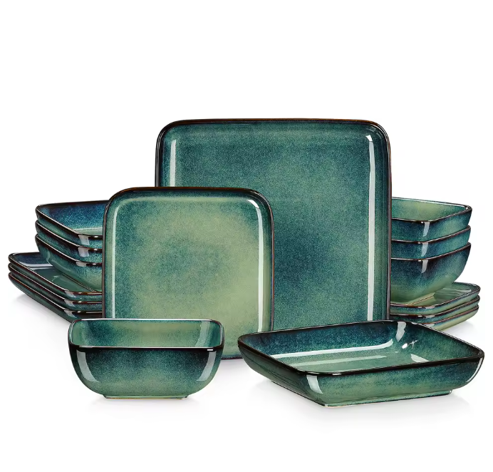 16-Delige Keramische Serviesset Vierkant – Borden en Kommen Set voor 4 Personen