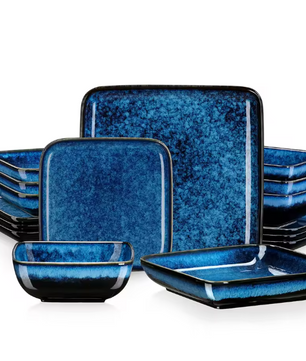 16-Delige Keramische Serviesset Vierkant – Borden en Kommen Set voor 4 Personen