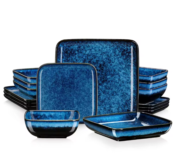 16-Delige Keramische Serviesset Vierkant – Borden en Kommen Set voor 4 Personen