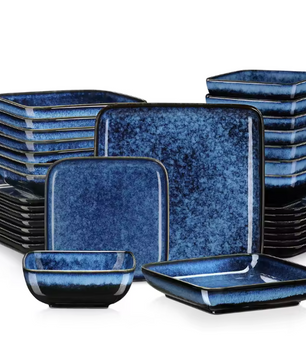16-Delige Keramische Serviesset Vierkant – Borden en Kommen Set voor 4 Personen