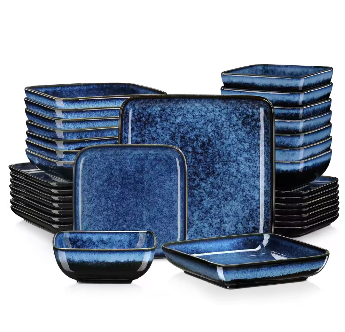 16-Delige Keramische Serviesset Vierkant – Borden en Kommen Set voor 4 Personen