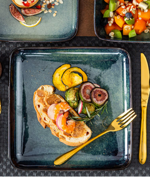 16-Delige Keramische Serviesset Vierkant – Borden en Kommen Set voor 4 Personen