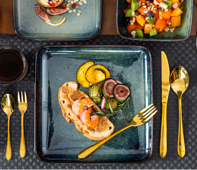 16-Delige Keramische Serviesset Vierkant – Borden en Kommen Set voor 4 Personen