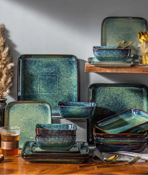 16-Delige Keramische Serviesset Vierkant – Borden en Kommen Set voor 4 Personen