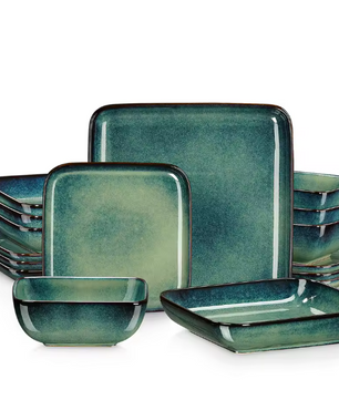 16-Delige Keramische Serviesset Vierkant – Borden en Kommen Set voor 4 Personen