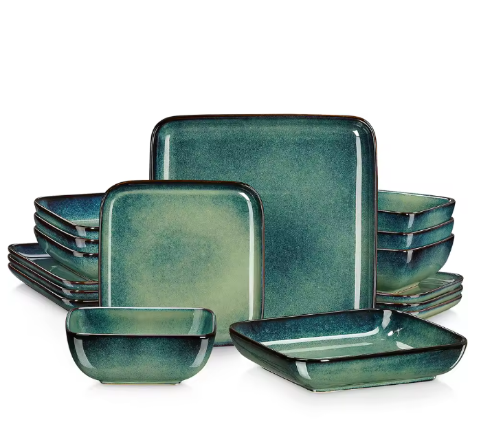 16-Delige Keramische Serviesset Vierkant – Borden en Kommen Set voor 4 Personen