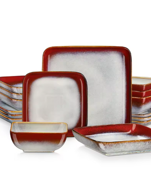 16-Delige Keramische Serviesset Vierkant – Borden en Kommen Set voor 4 Personen