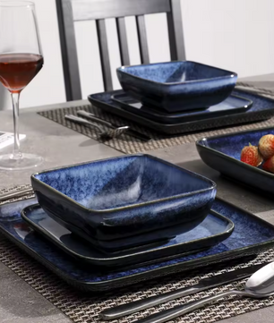 16-Delige Keramische Serviesset Vierkant – Borden en Kommen Set voor 4 Personen