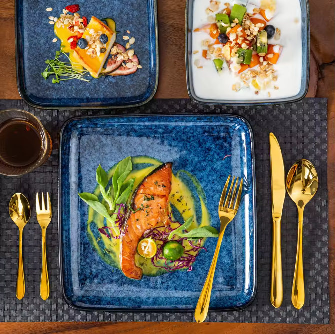 16-Delige Keramische Serviesset Vierkant – Borden en Kommen Set voor 4 Personen