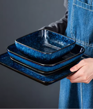 16-Delige Keramische Serviesset Vierkant – Borden en Kommen Set voor 4 Personen