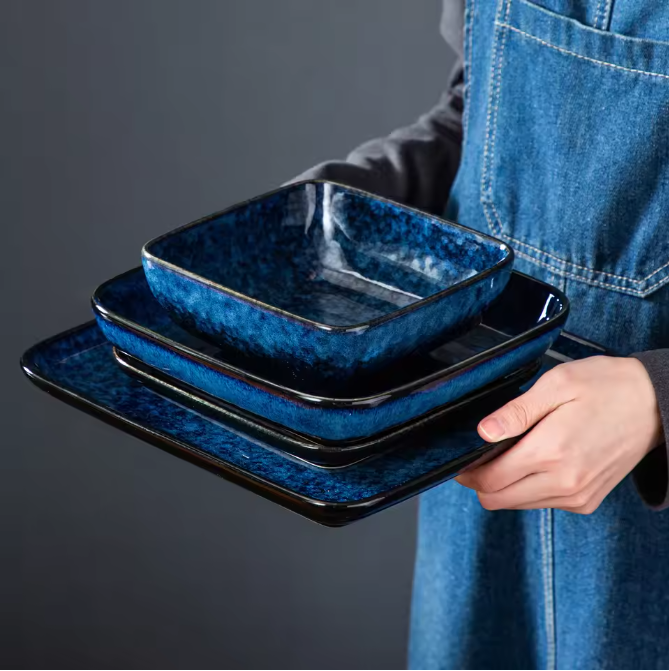 16-Delige Keramische Serviesset Vierkant – Borden en Kommen Set voor 4 Personen