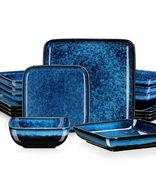 16-Delige Keramische Serviesset Vierkant – Borden en Kommen Set voor 4 Personen