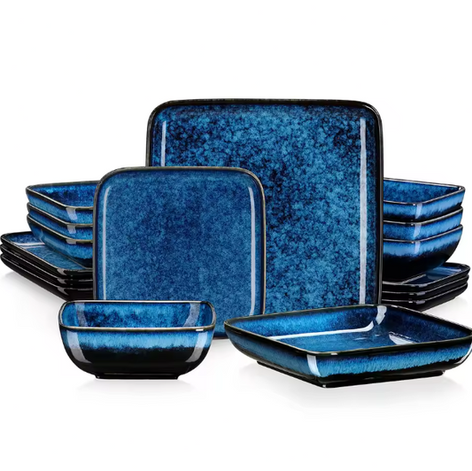 16-Delige Keramische Serviesset Vierkant – Borden en Kommen Set voor 4 Personen