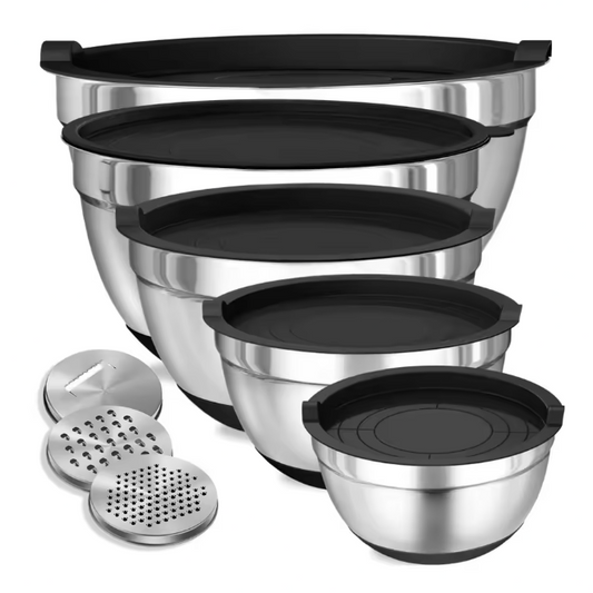 Set van 8 RVS Mengkommen met Luchtdichte Deksels – Antislip Keuken Mengkomset voor Bakken en Serveren