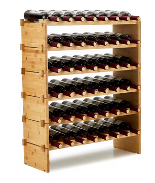 Stapelbaar Bamboe Wijnrek – Vrijstaand Wijnflessenrek voor 36 of 48 Flessen