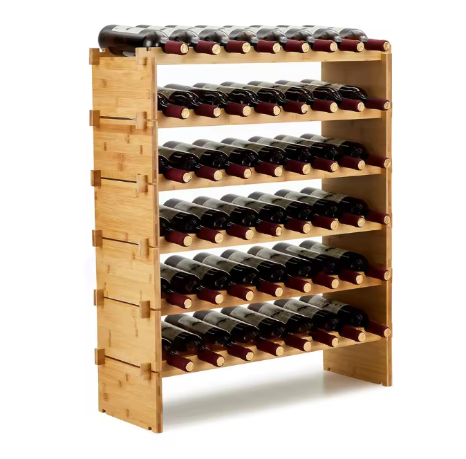 Stapelbaar Bamboe Wijnrek – Vrijstaand Wijnflessenrek voor 36 of 48 Flessen