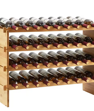 Stapelbaar Bamboe Wijnrek – Vrijstaand Wijnflessenrek voor 36 of 48 Flessen