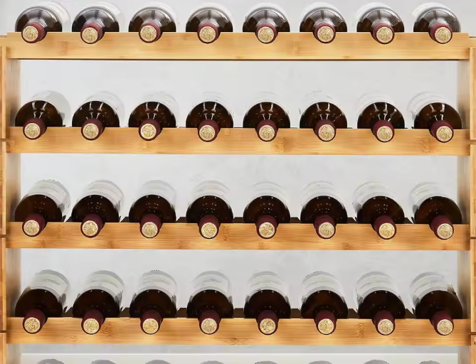 Stapelbaar Bamboe Wijnrek – Vrijstaand Wijnflessenrek voor 36 of 48 Flessen
