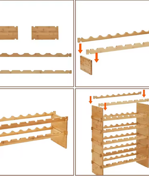 Stapelbaar Bamboe Wijnrek – Vrijstaand Wijnflessenrek voor 36 of 48 Flessen