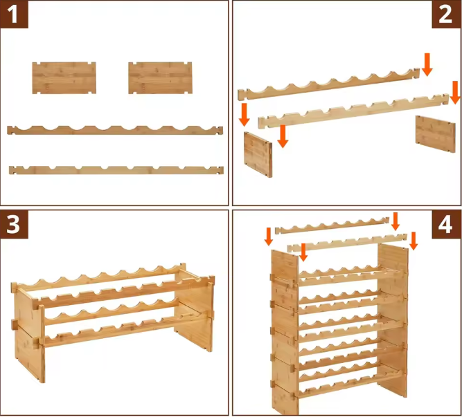 Stapelbaar Bamboe Wijnrek – Vrijstaand Wijnflessenrek voor 36 of 48 Flessen