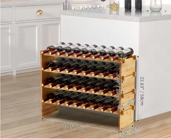 Stapelbaar Bamboe Wijnrek – Vrijstaand Wijnflessenrek voor 36 of 48 Flessen