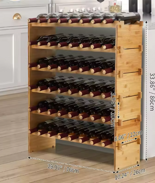 Stapelbaar Bamboe Wijnrek – Vrijstaand Wijnflessenrek voor 36 of 48 Flessen