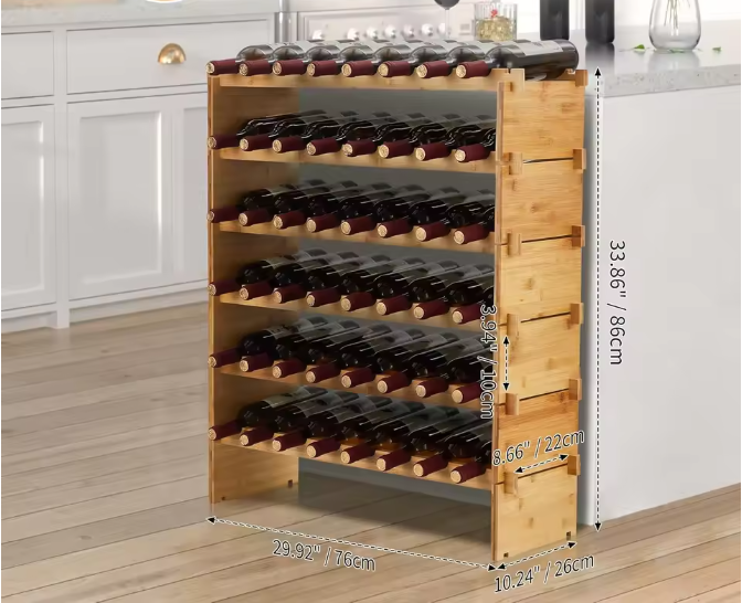 Stapelbaar Bamboe Wijnrek – Vrijstaand Wijnflessenrek voor 36 of 48 Flessen