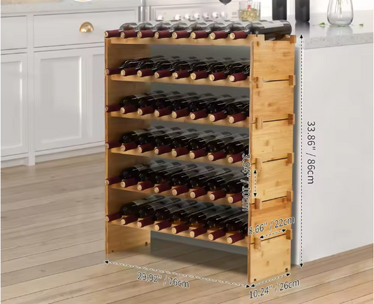 Stapelbaar Bamboe Wijnrek – Vrijstaand Wijnflessenrek voor 36 of 48 Flessen