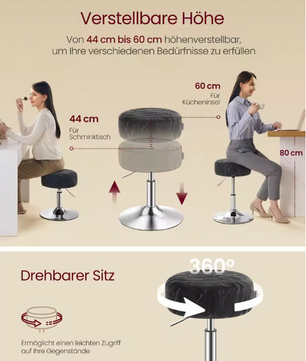 Moderne Make-Up Kruk – 360° Draaibare Verstelbare Kruk met PU Zitting