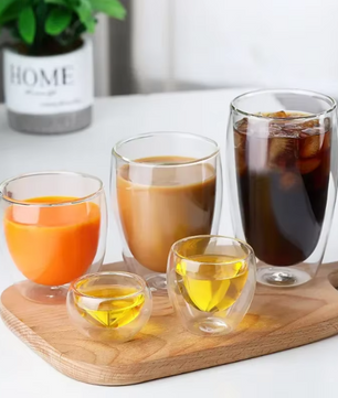 Dubbelwandige Glazen Beker – Hittebestendige Transparante Drinkbeker