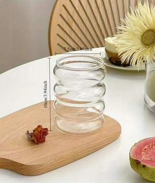 Set van 2 Geribbelde Glazen Bekers met Rietjes – Vintage Borosilicaat Drinkglazen 350 ml