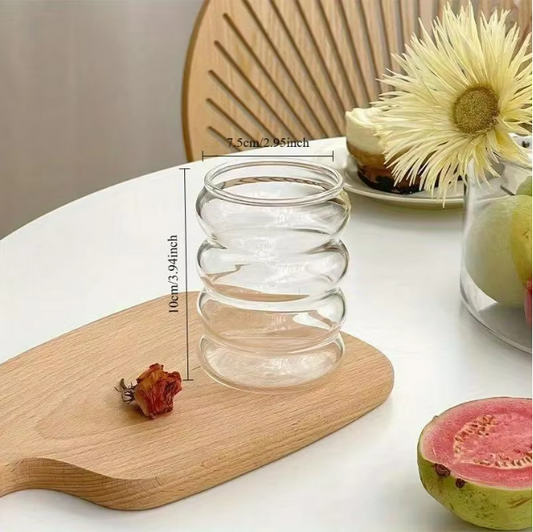 Set van 2 Geribbelde Glazen Bekers met Rietjes – Vintage Borosilicaat Drinkglazen 350 ml