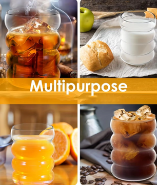 Set van 2 Geribbelde Glazen Bekers met Rietjes – Vintage Borosilicaat Drinkglazen 350 ml