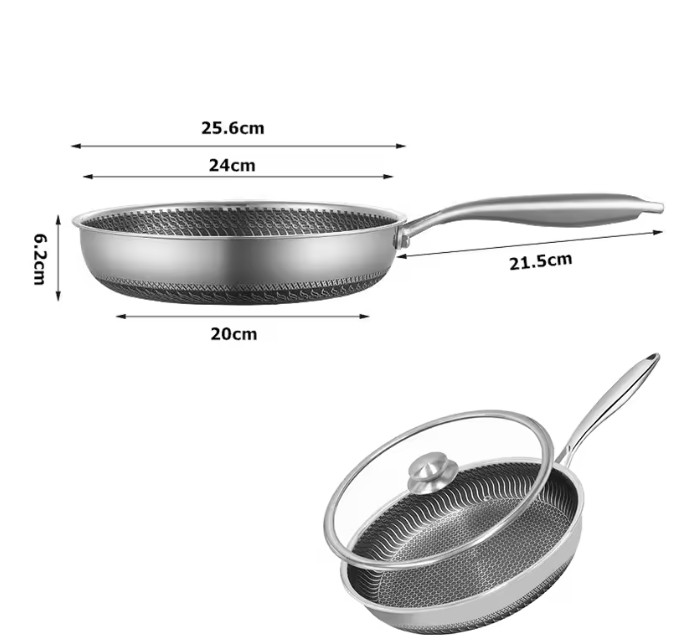 Roestvrijstalen Koekenpan met Honingraat Anti-aanbaklaag en Deksel